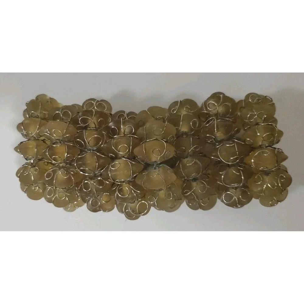 Vintage Yellow‎ Beige Stone and Wire Napkin Rings set of 8 Abstract Bohemian
